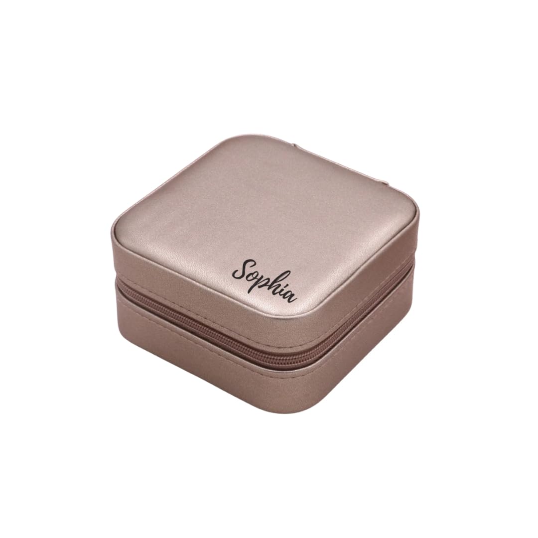 Personalized Jewelry Boxes For Women - PU Leather Travel Jewellery Box - Jewels Storage Box For Earring, Ring, Necklace - Bridesmaid Gifts For Girls PU Leather Jewelry Case (Pink with Name)