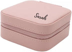 Personalized Jewelry Boxes For Women - PU Leather Travel Jewellery Box - Jewels Storage Box For Earring, Ring, Necklace - Bridesmaid Gifts For Girls PU Leather Jewelry Case (Pink with Name)