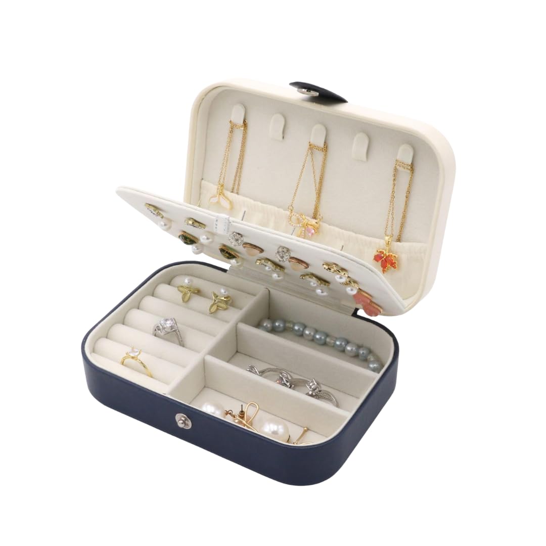 Personalized Jewelry Boxes For Women - PU Leather Travel Jewellery Box - Jewels Storage Box For Earring, Ring, Necklace - Bridesmaid Gifts For Girls PU Leather Jewelry Case (Blue With Name)