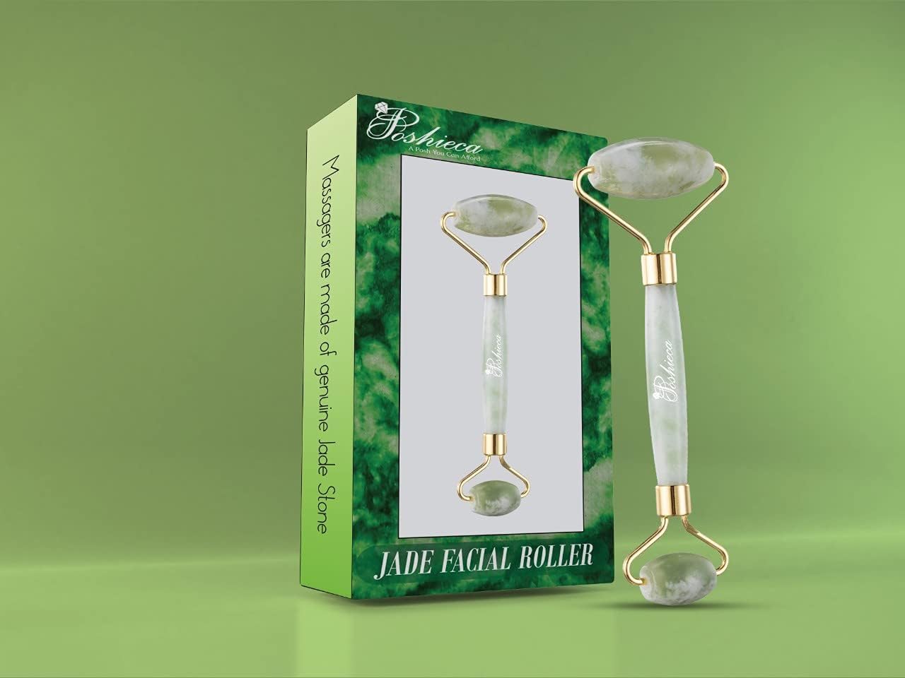 Poshieca Natural Stone Face Roller –100% Real Stone Facial Tool, Anti Aging Face Roller – Face Massager, Aging Wrinkles, Puffy Eyes (Jade Roller)