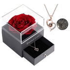 Gifts for Women – Preserved Pink Rose with ‘I Love You’ Necklace in 100 Languages, Eternal Real Rose, for Wife, Mom, Girlfriend, Birthday or Anniversary. (Pink)