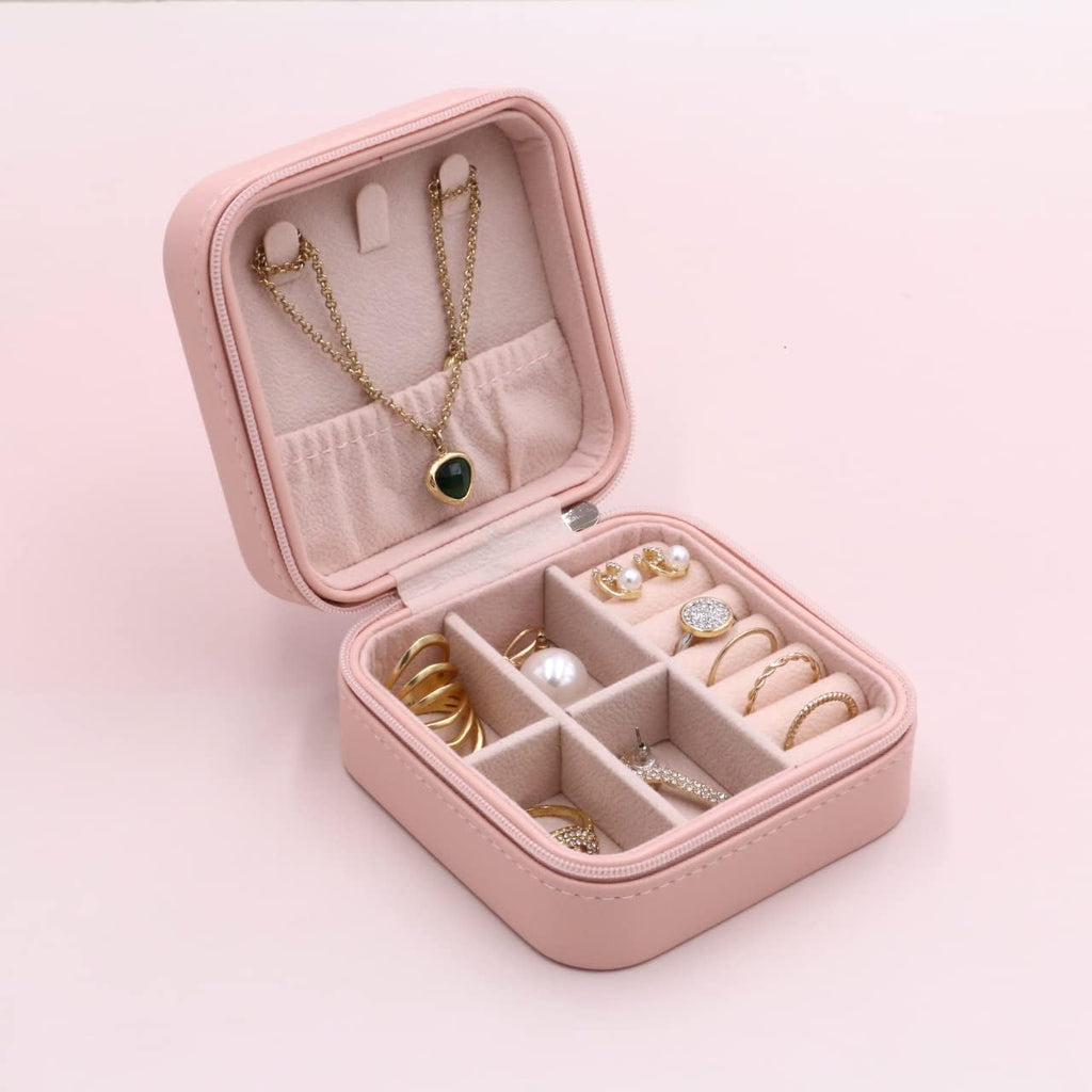 Personalized Jewelry Boxes For Women - PU Leather Travel Jewellery Box - Jewels Storage Box For Earring, Ring, Necklace - Bridesmaid Gifts For Girls PU Leather Jewelry Case (Pink with Name)
