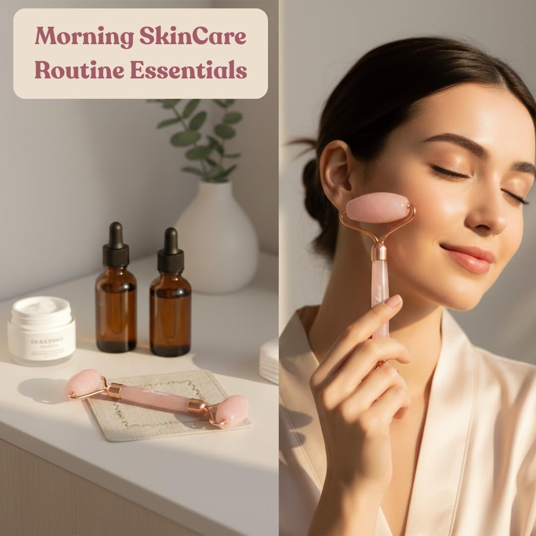 Natural Stone Rose Quartz Face Roller –100% Real Stone Facial Tool, Anti Aging Face Roller – Face Massager, Aging Wrinkles, Puffy Eyes