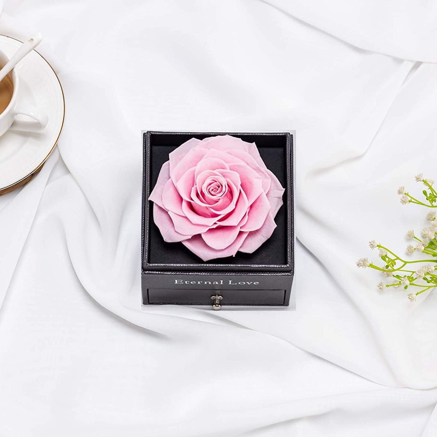 Gifts for Women – Preserved Pink Rose with ‘I Love You’ Necklace in 100 Languages, Eternal Real Rose, for Wife, Mom, Girlfriend, Birthday or Anniversary. (Pink)