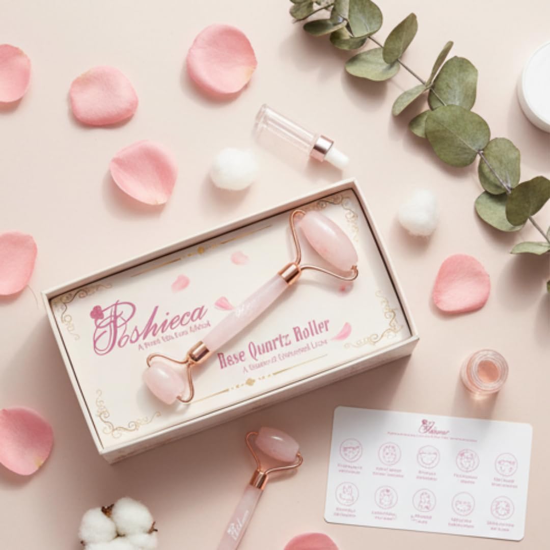 Natural Stone Rose Quartz Face Roller –100% Real Stone Facial Tool, Anti Aging Face Roller – Face Massager, Aging Wrinkles, Puffy Eyes