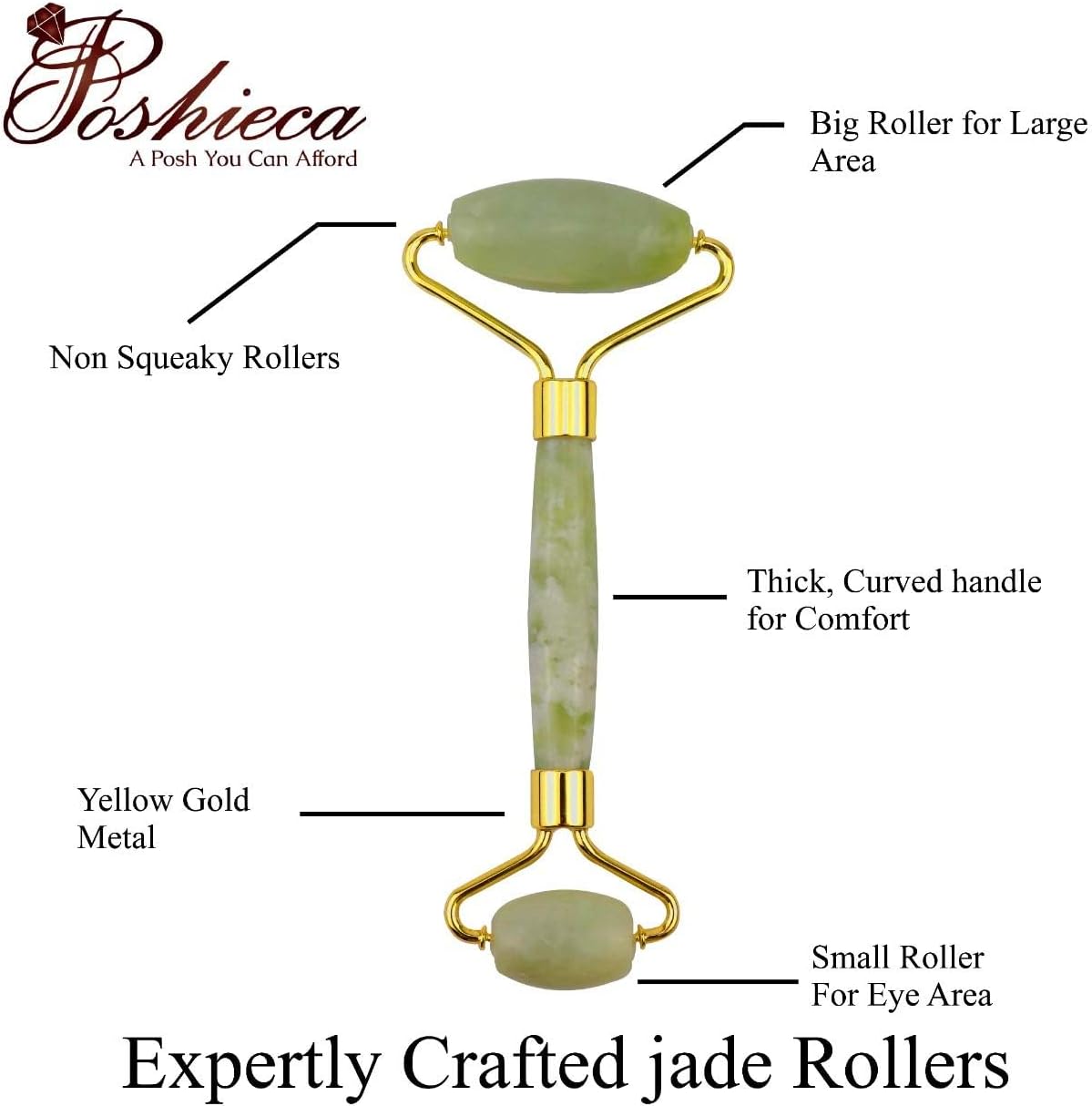 Poshieca Natural Stone Face Roller –100% Real Stone Facial Tool, Anti Aging Face Roller – Face Massager, Aging Wrinkles, Puffy Eyes (Jade Roller)