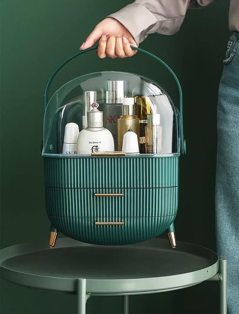 Personalized Waterproof Make Up Box Holder Dustproof Skincare Organizer, Bathroom Desktop Cosmetics Storage Box, Luxury Drawer Acrylic Makeup Organizer, Makeup Organizer With Lid (Green With Name)