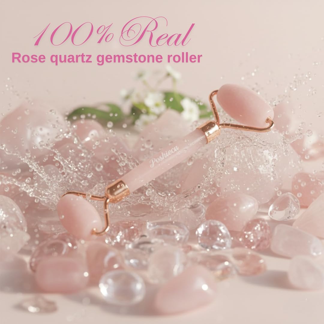 Natural Stone Rose Quartz Face Roller –100% Real Stone Facial Tool, Anti Aging Face Roller – Face Massager, Aging Wrinkles, Puffy Eyes