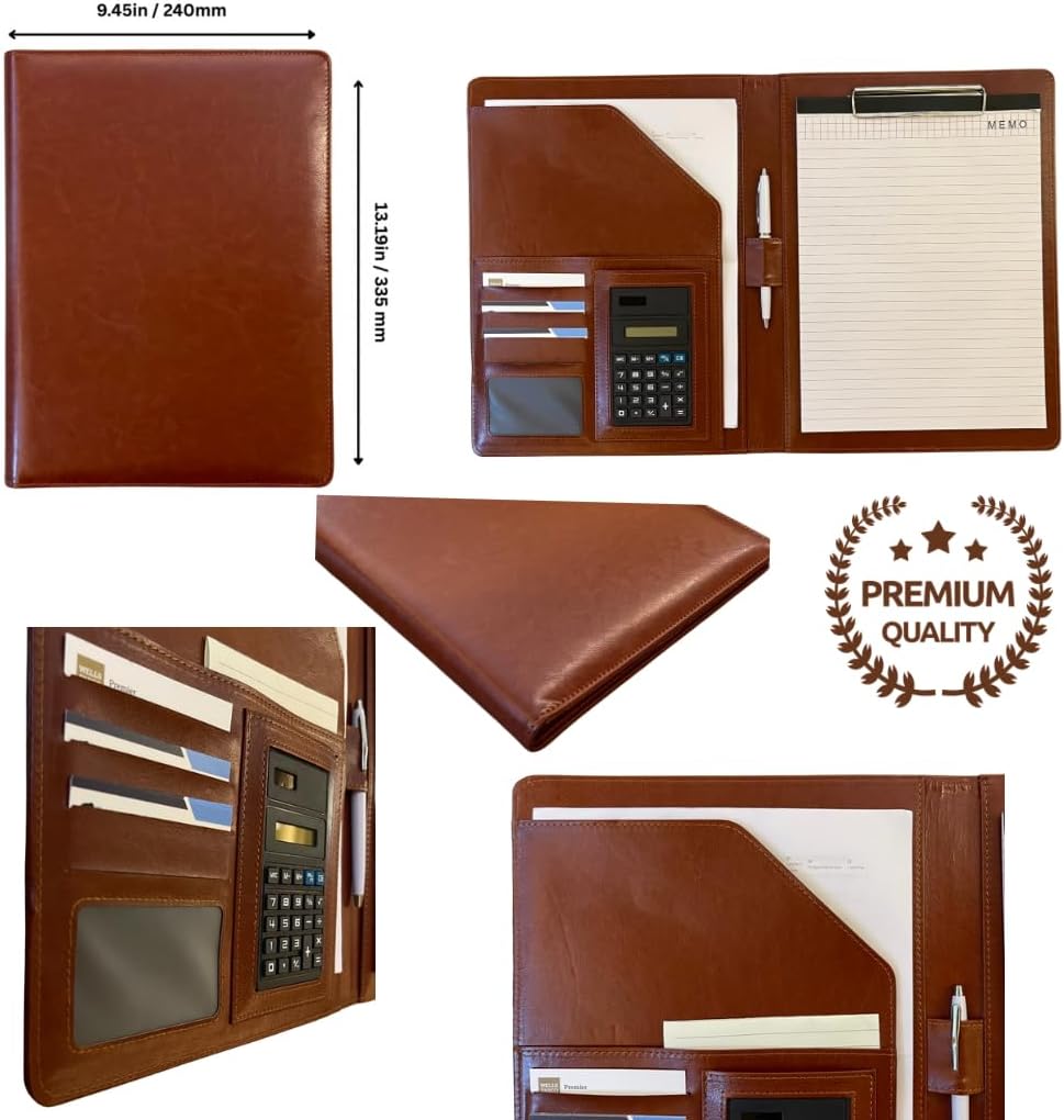 Leather Portfolio Binder for Business use, Document Organizer with Smart Storage, Calculator, Writing pad, – padfolio All in one, Professional Binder Portfolio for Women and Men with Name