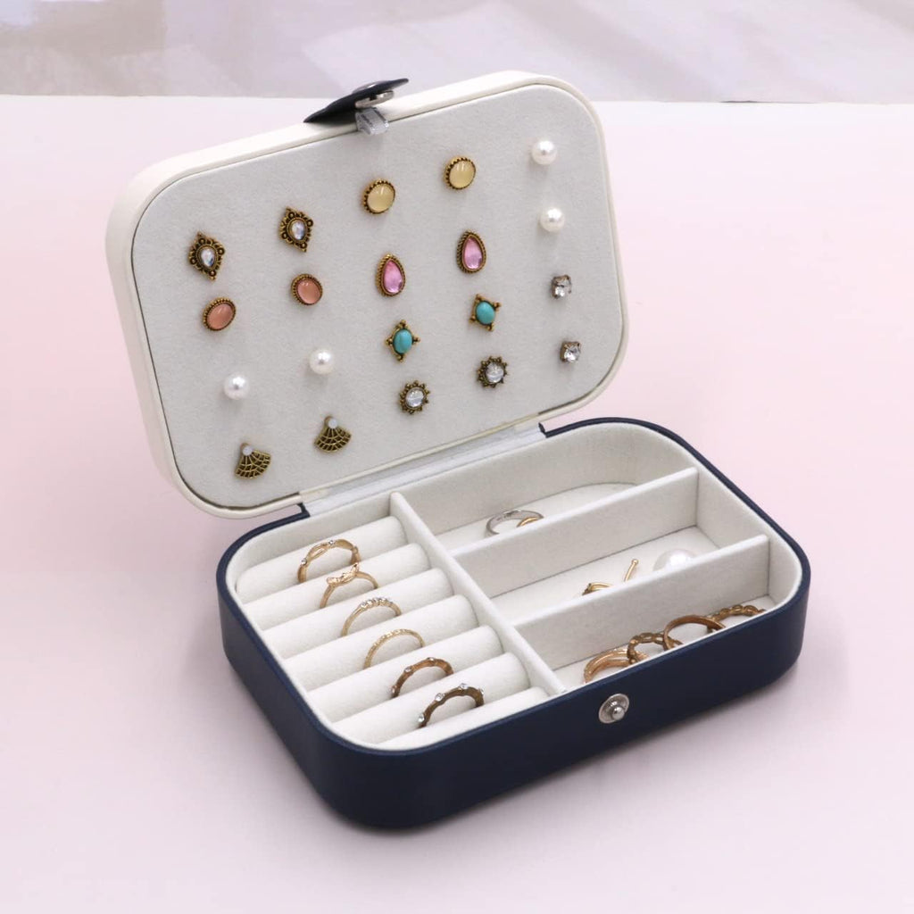 Personalized Jewelry Boxes For Women - PU Leather Travel Jewellery Box - Jewels Storage Box For Earring, Ring, Necklace - Bridesmaid Gifts For Girls PU Leather Jewelry Case (Blue With Name)