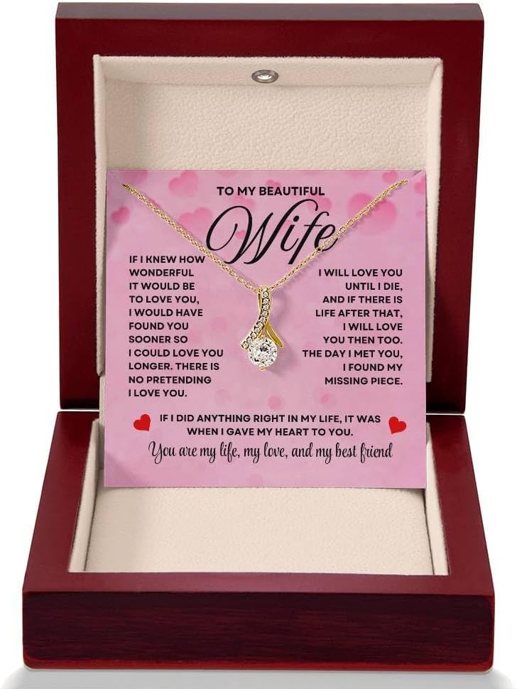 Anniversary Card, Wife Appreciation And Romantic Gifts, Jewelry Box, Necklace From Husband, Birthday Gift Ideas for Women, Stainless Steel, Cubic Zirconia