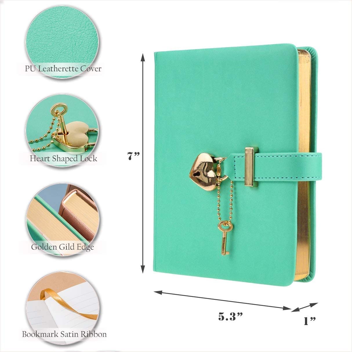 Personalized Heart Shaped Lock Diary with Key PU Leather Cover Customized Name Journal Personal Organizers Secret Notebook for Girls & Women B6 Size 5.3x7inch (6 Beautiful Colors) (Champaign)