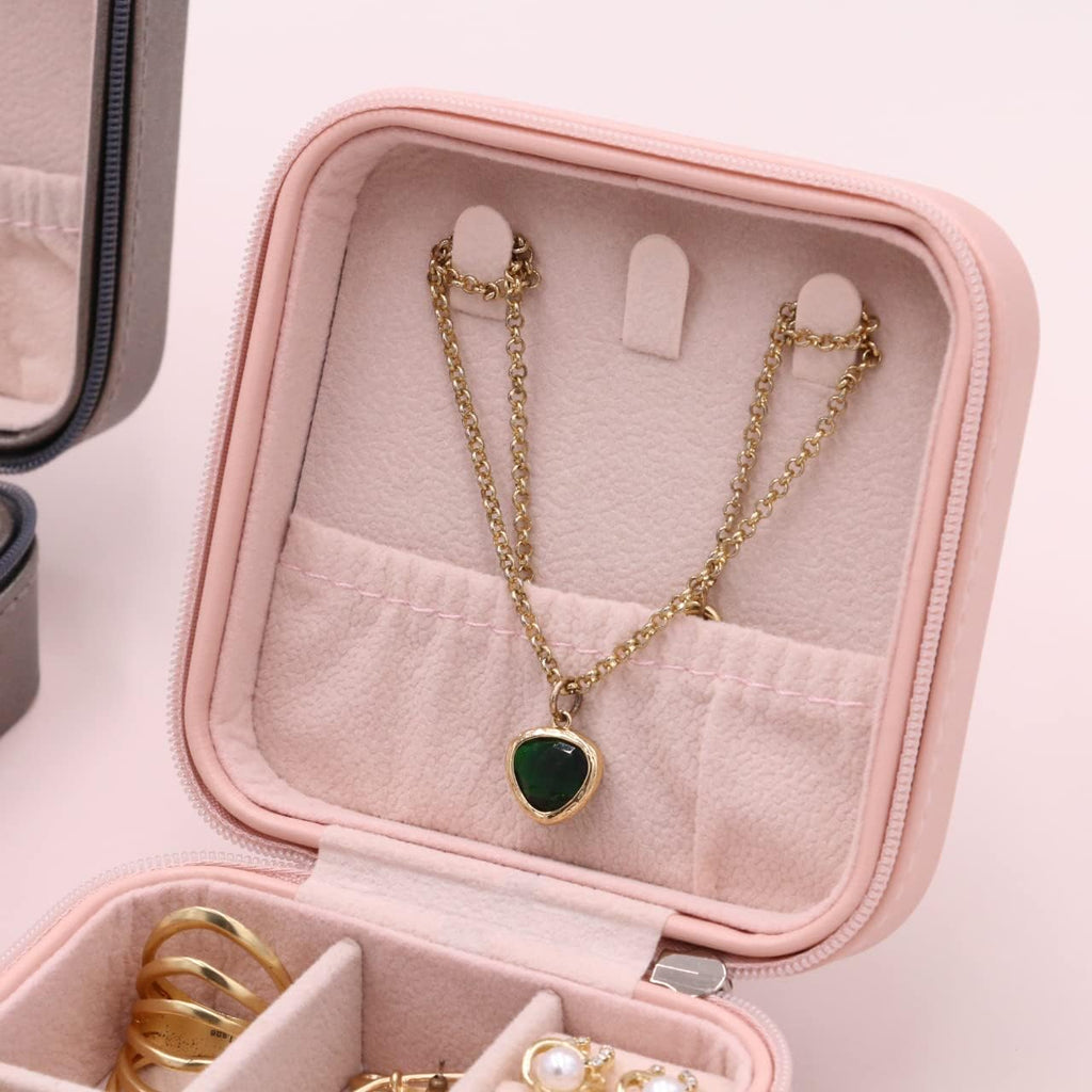 Personalized Jewelry Boxes For Women - PU Leather Travel Jewellery Box - Jewels Storage Box For Earring, Ring, Necklace - Bridesmaid Gifts For Girls PU Leather Jewelry Case (Pink with Name)