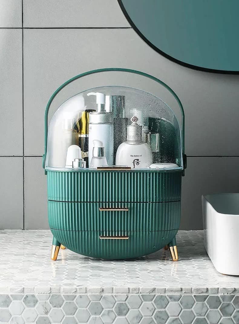 Personalized Waterproof Make Up Box Holder Dustproof Skincare Organizer, Bathroom Desktop Cosmetics Storage Box, Luxury Drawer Acrylic Makeup Organizer, Makeup Organizer With Lid (Green With Name)