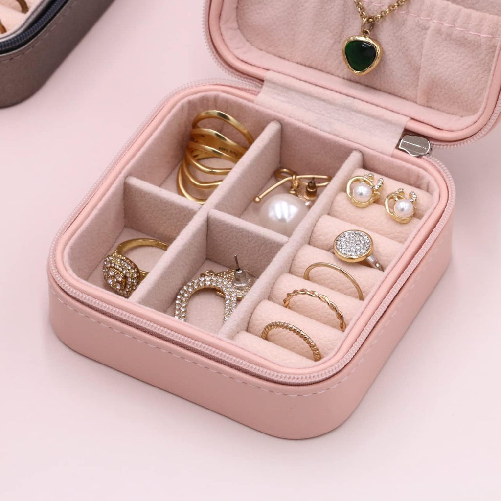 Personalized Jewelry Boxes For Women - PU Leather Travel Jewellery Box - Jewels Storage Box For Earring, Ring, Necklace - Bridesmaid Gifts For Girls PU Leather Jewelry Case (Pink with Name)