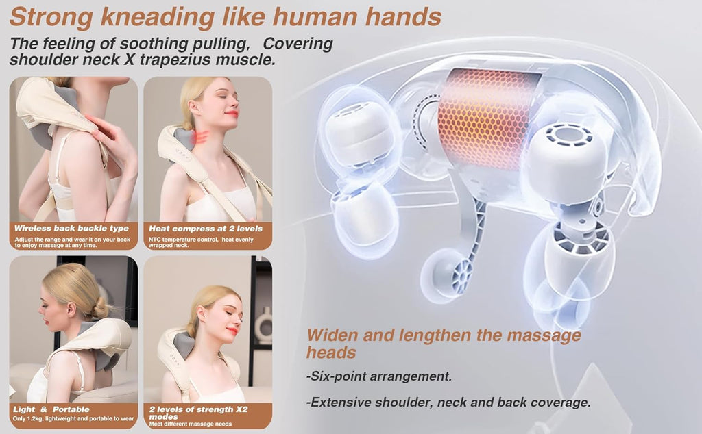 Neck Massager for Pain Relief Deep Tissue, Heating Pad for Neck and Shoulders and Back, Christmas Gifts, Birthday Gifts for Women and Men, Gifts for Mom and Dad, Gifts for Men and Women