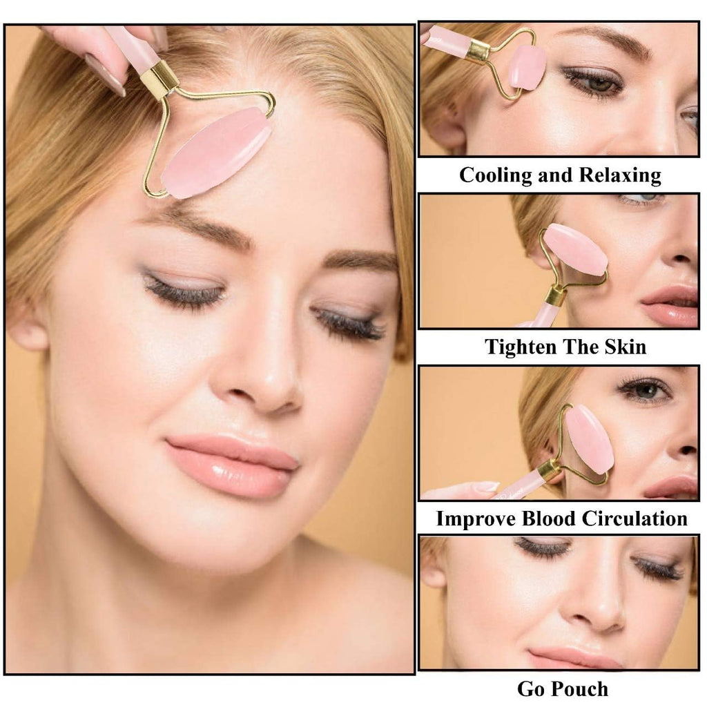 Natural Stone Rose Quartz Face Roller –100% Real Stone Facial Tool, Anti Aging Face Roller – Face Massager, Aging Wrinkles, Puffy Eyes