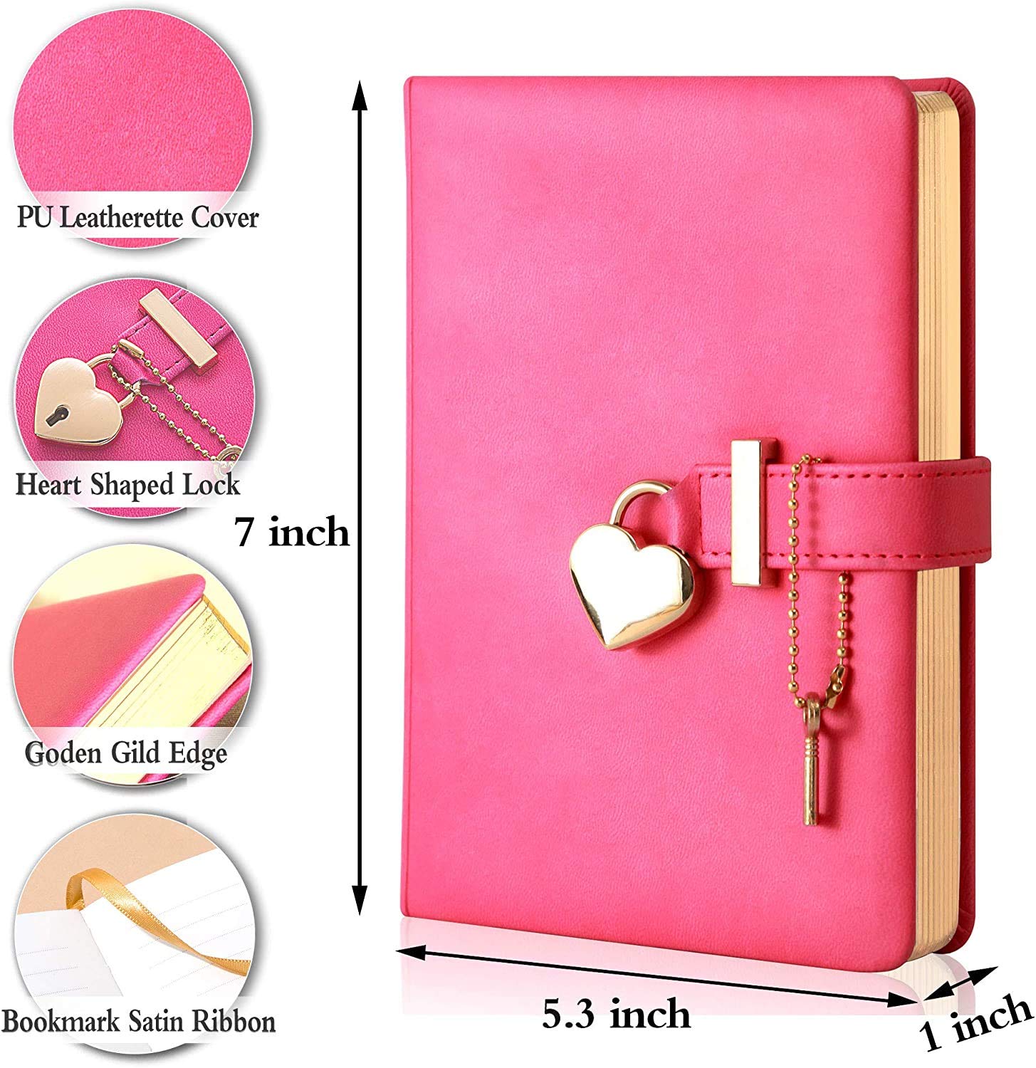 Personalized Heart Shaped Lock Diary with Key PU Leather Cover Customized Name Journal Personal Organizers Secret Notebook for Girls & Women B6 Size 5.3x7inch (6 Beautiful Colors) (Champaign)