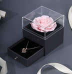 Gifts for Women – Preserved Pink Rose with ‘I Love You’ Necklace in 100 Languages, Eternal Real Rose, for Wife, Mom, Girlfriend, Birthday or Anniversary. (Pink)