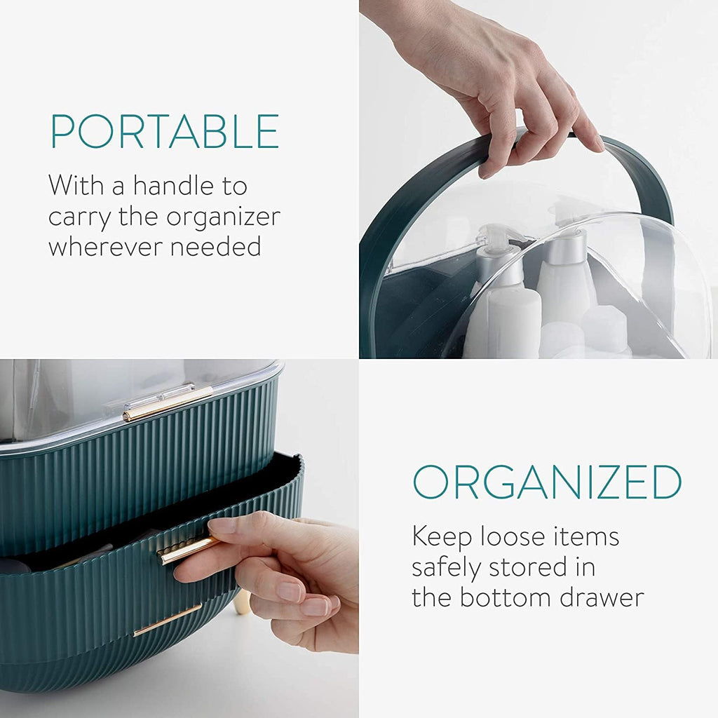 Personalized Waterproof Make Up Box Holder Dustproof Skincare Organizer, Bathroom Desktop Cosmetics Storage Box, Luxury Drawer Acrylic Makeup Organizer, Makeup Organizer With Lid (Green With Name)