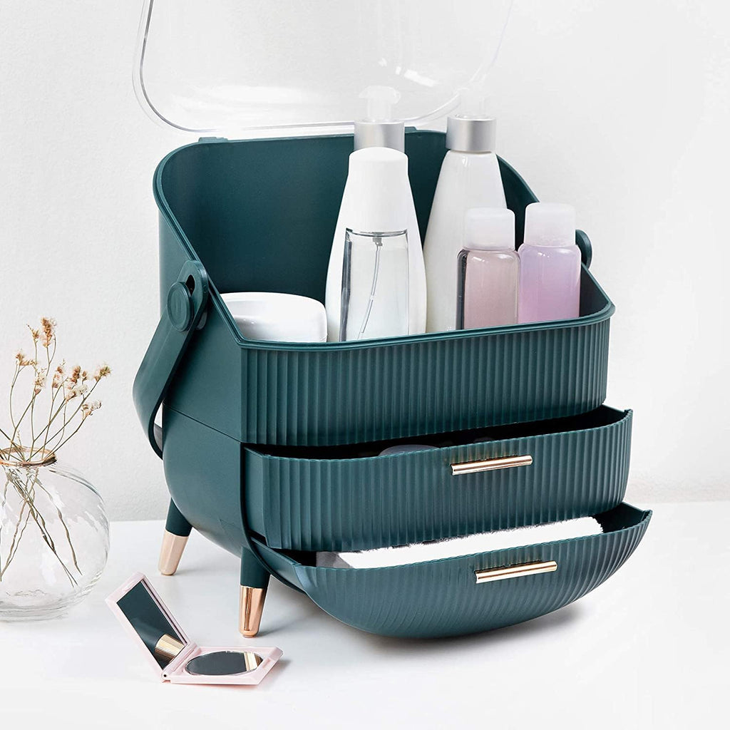 Personalized Waterproof Make Up Box Holder Dustproof Skincare Organizer, Bathroom Desktop Cosmetics Storage Box, Luxury Drawer Acrylic Makeup Organizer, Makeup Organizer With Lid (Green With Name)