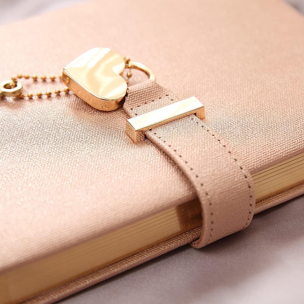 Personalized Heart Shaped Lock Diary with Key PU Leather Cover Customized Name Journal Personal Organizers Secret Notebook for Girls & Women B6 Size 5.3x7inch (6 Beautiful Colors) (Champaign)