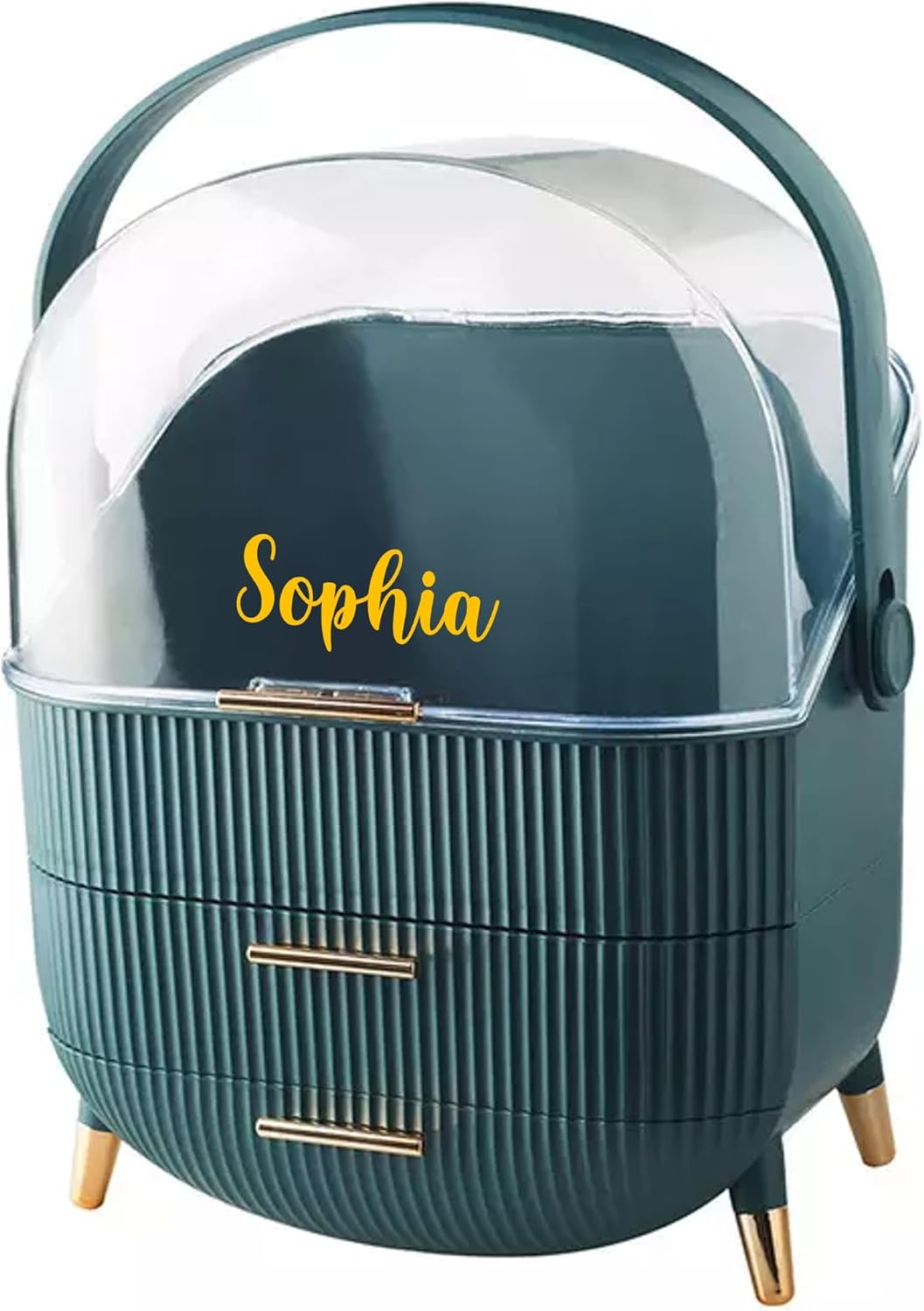 Personalized Waterproof Make Up Box Holder Dustproof Skincare Organizer, Bathroom Desktop Cosmetics Storage Box, Luxury Drawer Acrylic Makeup Organizer, Makeup Organizer With Lid (Green With Name)