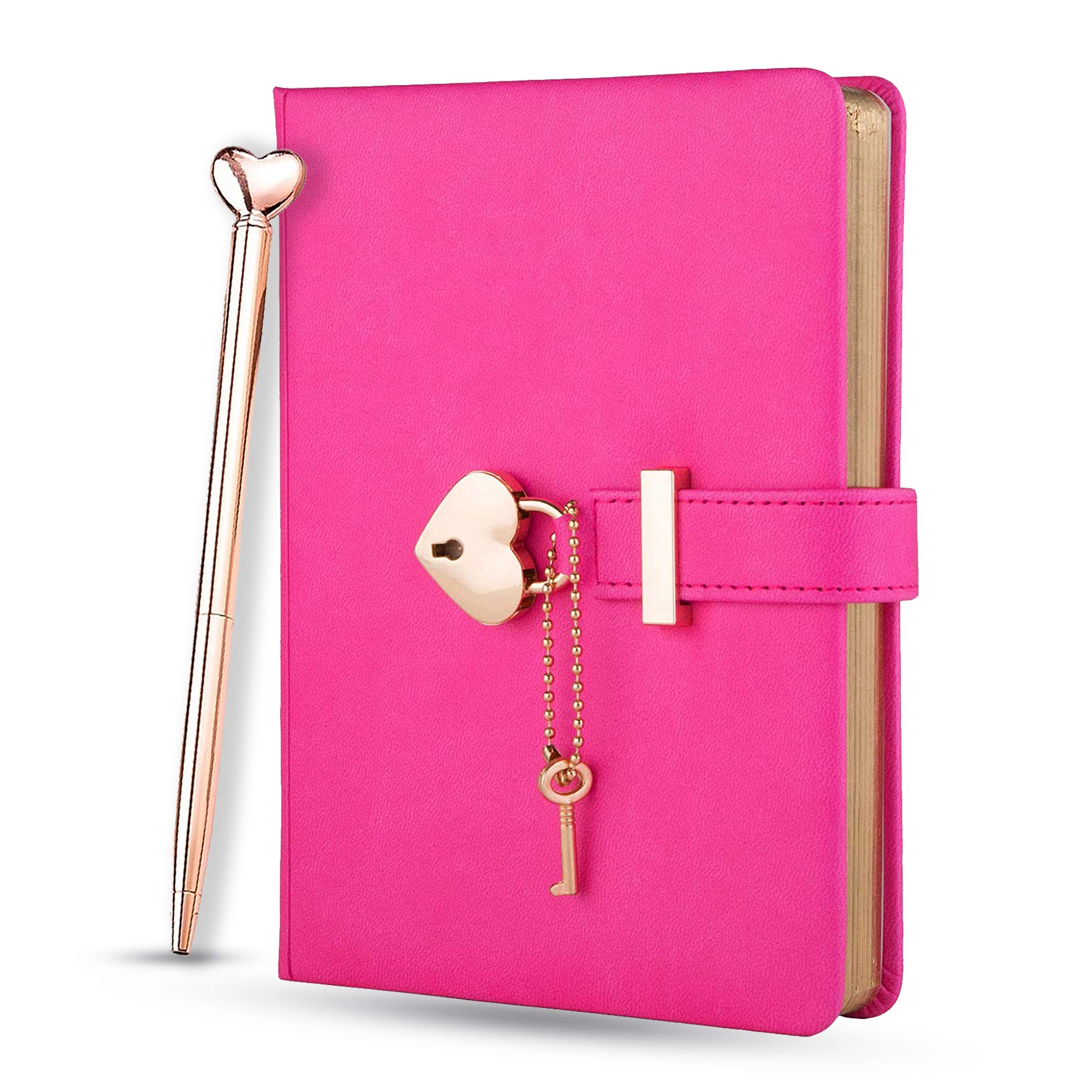 Personalized Heart Shaped Lock Diary with Key PU Leather Cover Customized Name Journal Personal Organizers Secret Notebook for Girls & Women B6 Size 5.3x7inch (6 Beautiful Colors) (Champaign)