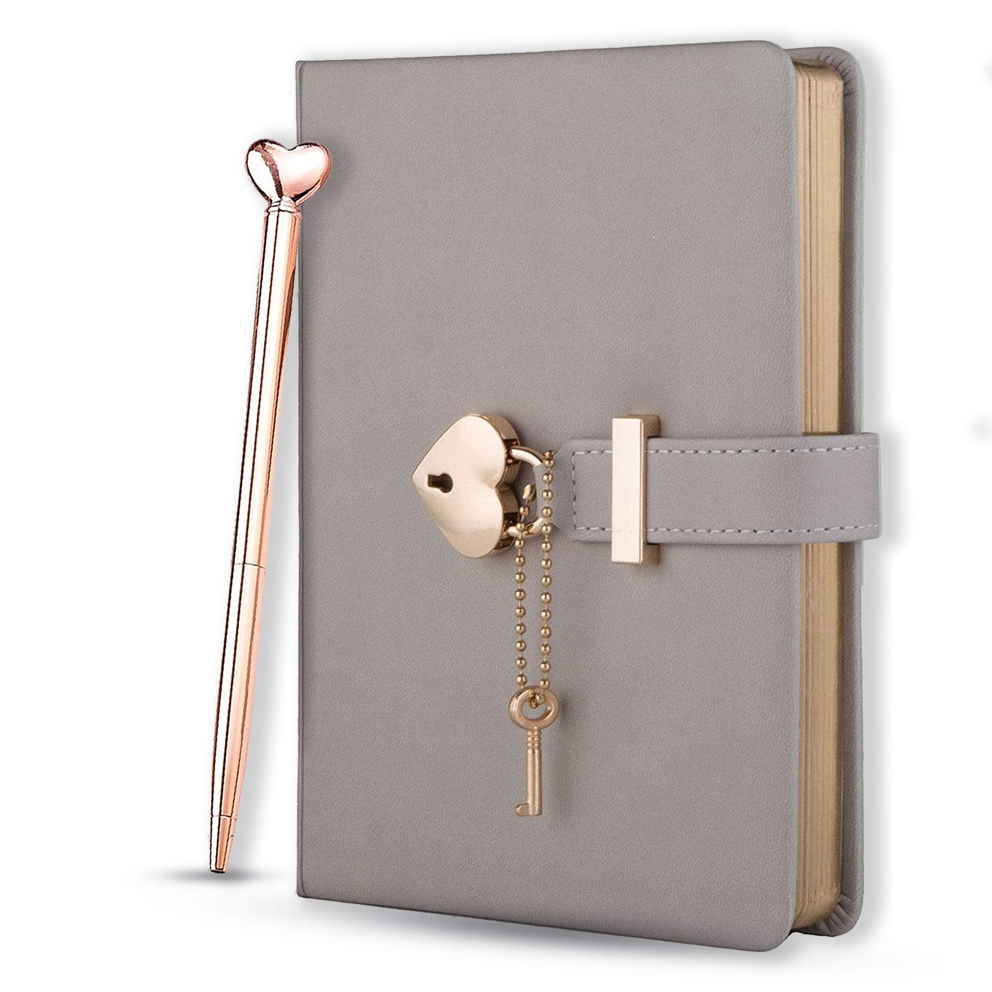 Personalized Heart Shaped Lock Diary with Key PU Leather Cover Customized Name Journal Personal Organizers Secret Notebook for Girls & Women B6 Size 5.3x7inch (6 Beautiful Colors) (Champaign)