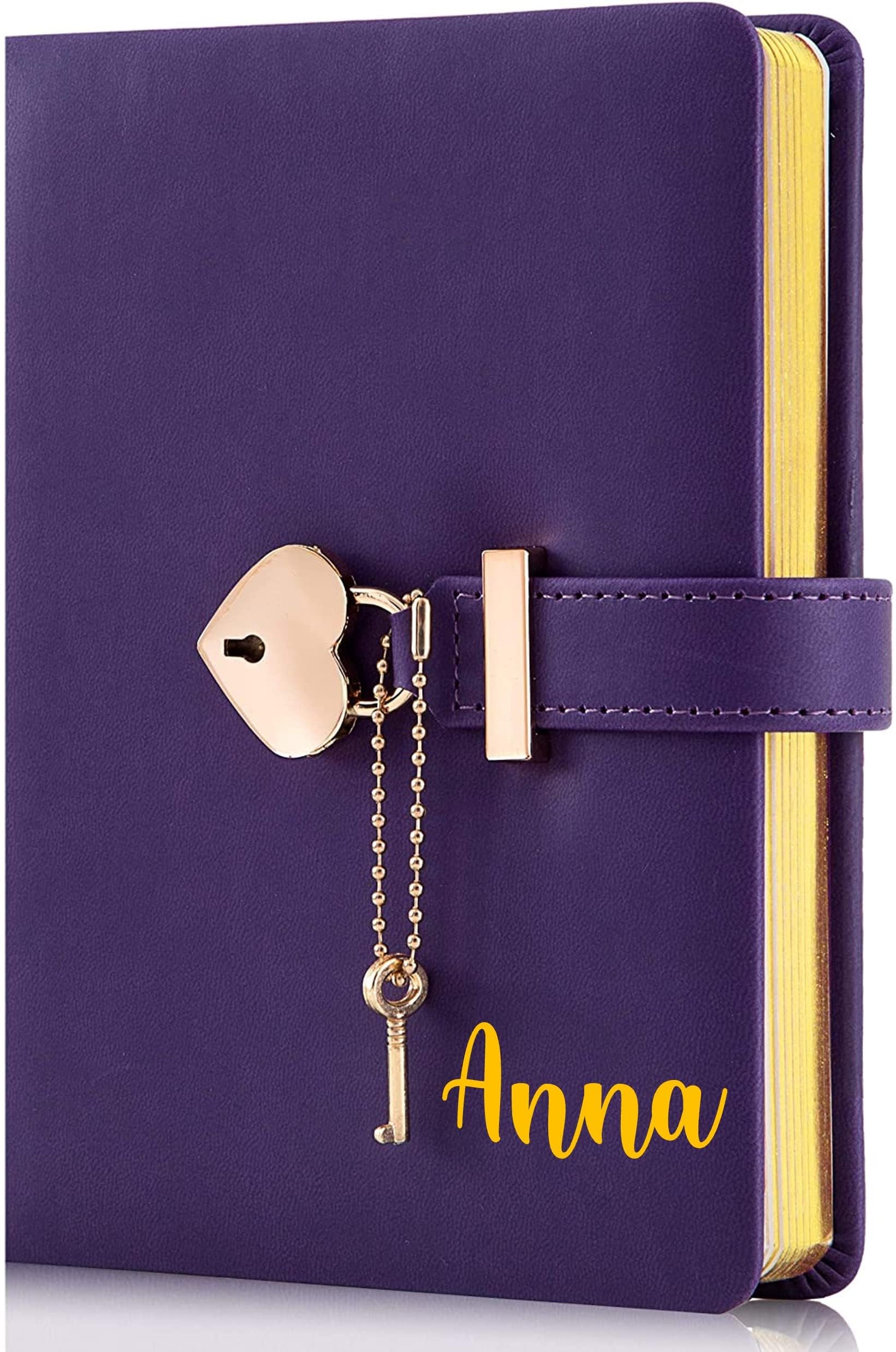 Personalized Heart Shaped Lock Diary with Key PU Leather Cover Customized Name Journal Personal Organizers Secret Notebook for Girls & Women B6 Size 5.3x7inch (6 Beautiful Colors) (Champaign)
