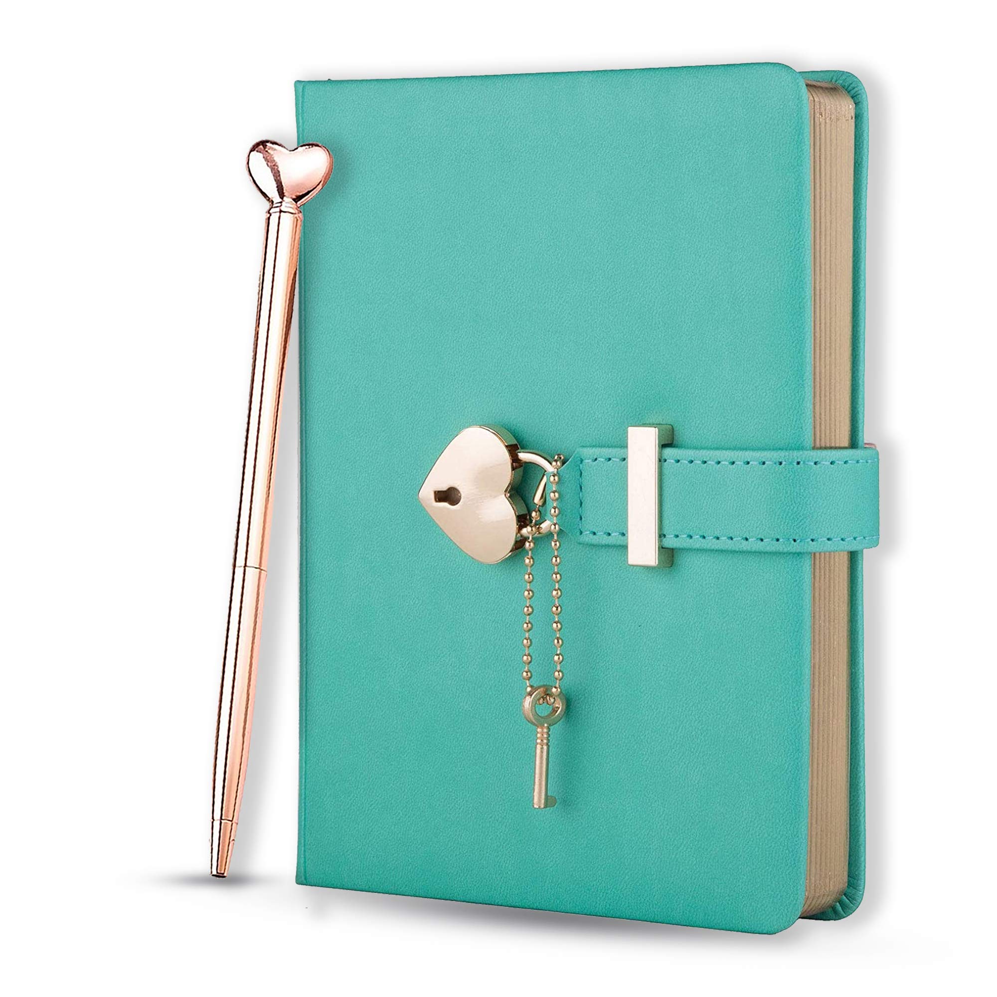 Personalized Heart Shaped Lock Diary with Key PU Leather Cover Customized Name Journal Personal Organizers Secret Notebook for Girls & Women B6 Size 5.3x7inch (6 Beautiful Colors) (Champaign)