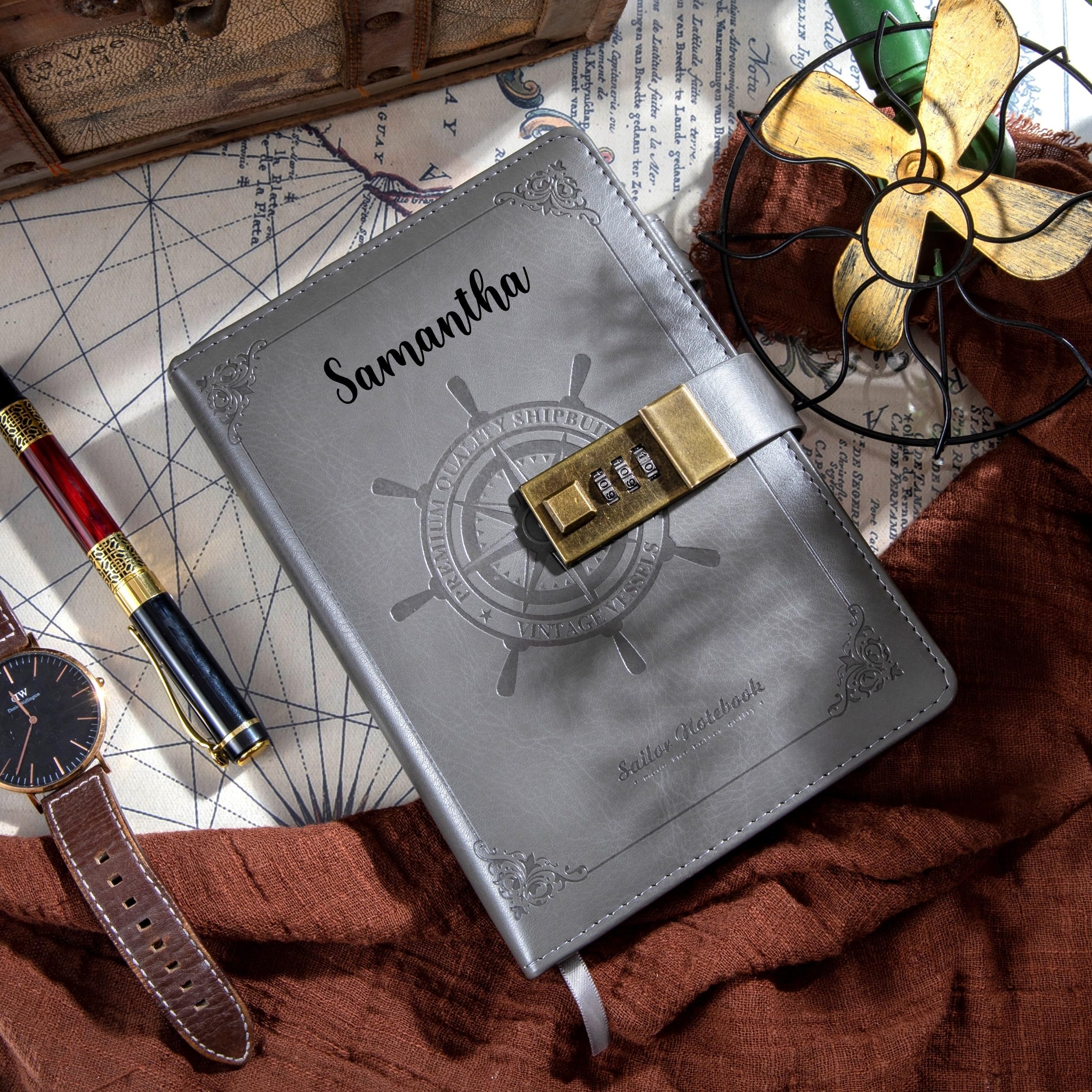 Lockable Diary for Women – Vintage Refillable Journal with Lock, Embossed Cover, 240 Pages, 5.5 x 7.9 Inch (Green Diary)