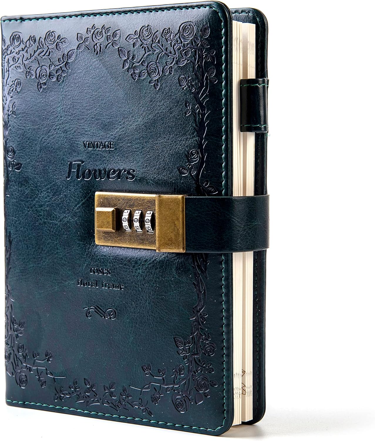 Lockable Diary for Women – Vintage Refillable Journal with Lock, Embossed Cover, 240 Pages, 5.5 x 7.9 Inch (Green Diary)