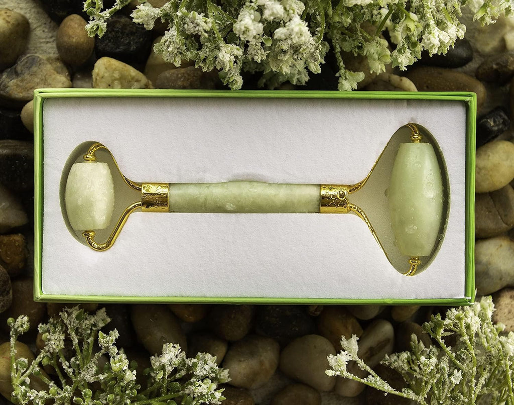 Poshieca Natural Stone Face Roller –100% Real Stone Facial Tool, Anti Aging Face Roller – Face Massager, Aging Wrinkles, Puffy Eyes (Jade Roller)