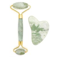 Poshieca Natural Stone Face Roller and Gua Sha Set –100% Real Stone Facial Tool, Anti Aging Face Roller – Face Massager, Aging Wrinkles, Puffy Eyes (Green Combo)