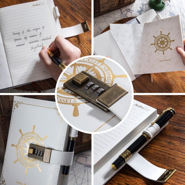Personalized Vintage Journal with Numeric Lock (White) - Image 4