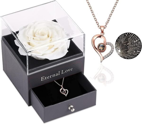 Necklace With Preserved Rose (White)