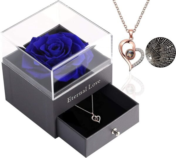 Necklace With Preserved Rose (Blue)