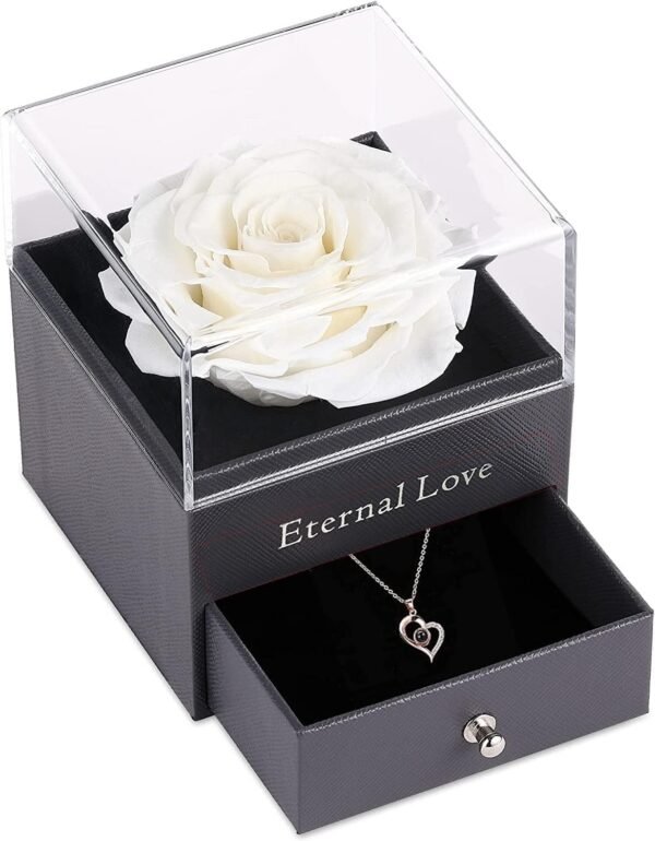 Necklace With Preserved Rose (White) - Image 6